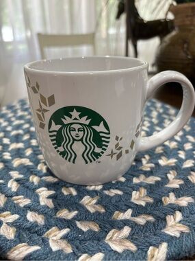 Starbucks White Ceramic Mug with Green  Accent